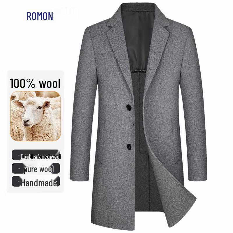 ROMON Men's 100% Wool Double-Faced Mid-Length Coat