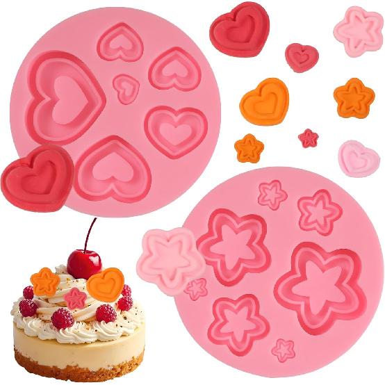 2 Pcs Love Chocolate Cake Decoration Silicone Mold 3D Heart-Shaped Candy Fondant Mold, Practical Kitchen Baking Supplies for Cupcake Toppings Cookie