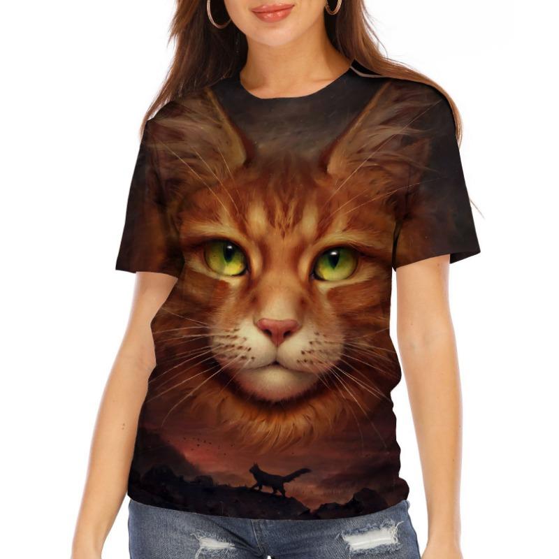 Summer Round Neck 3D Animal Print Top Fashionable Casual Short Sleeved Women's T-shirts