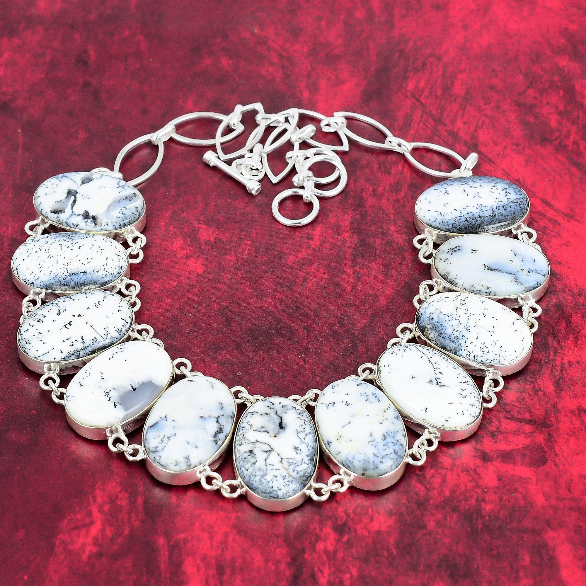 

Ожерелье из твердого серебра 925 пробы с дендритом и опалом с регулируемой цепочкой, ювелирное ожерелье ручной работы из драгоценных камней, подарок на день рождения Adjustable with 18 inches белый