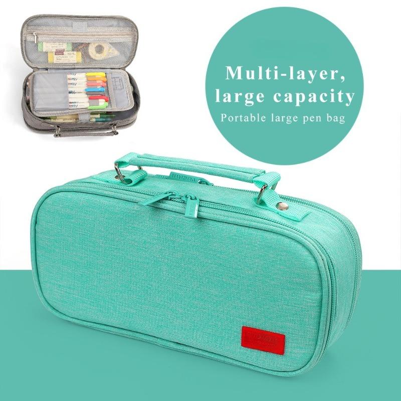 

Five-layer large-capacity canvas pencil case junior and high school simple multifunctional pencil case portable stationery storage bag зелений