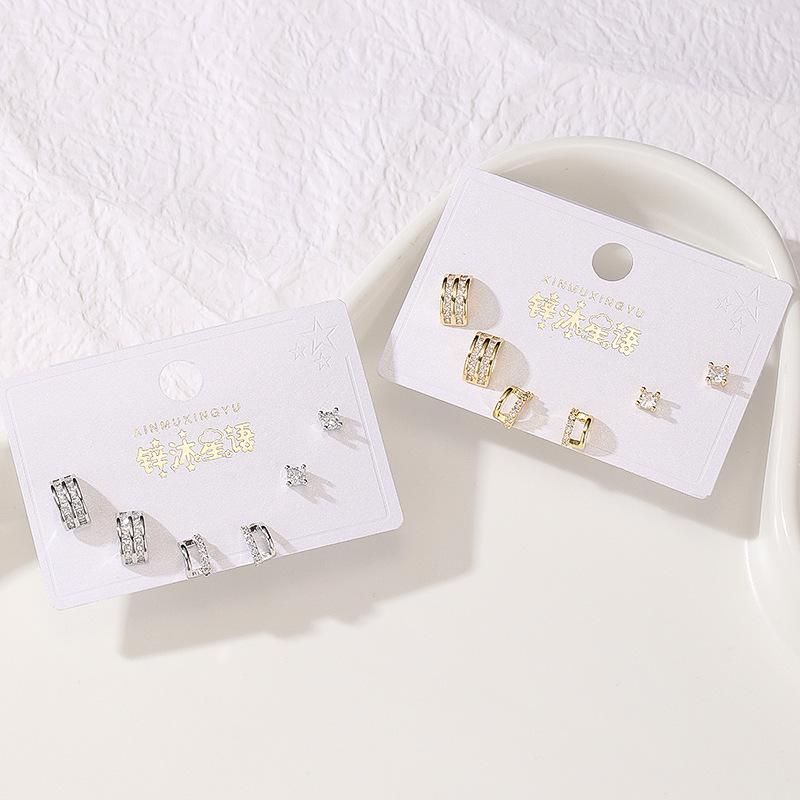 925 Sterling Silver Zirconia C-Shaped Stud Earrings - Simple Korean Style