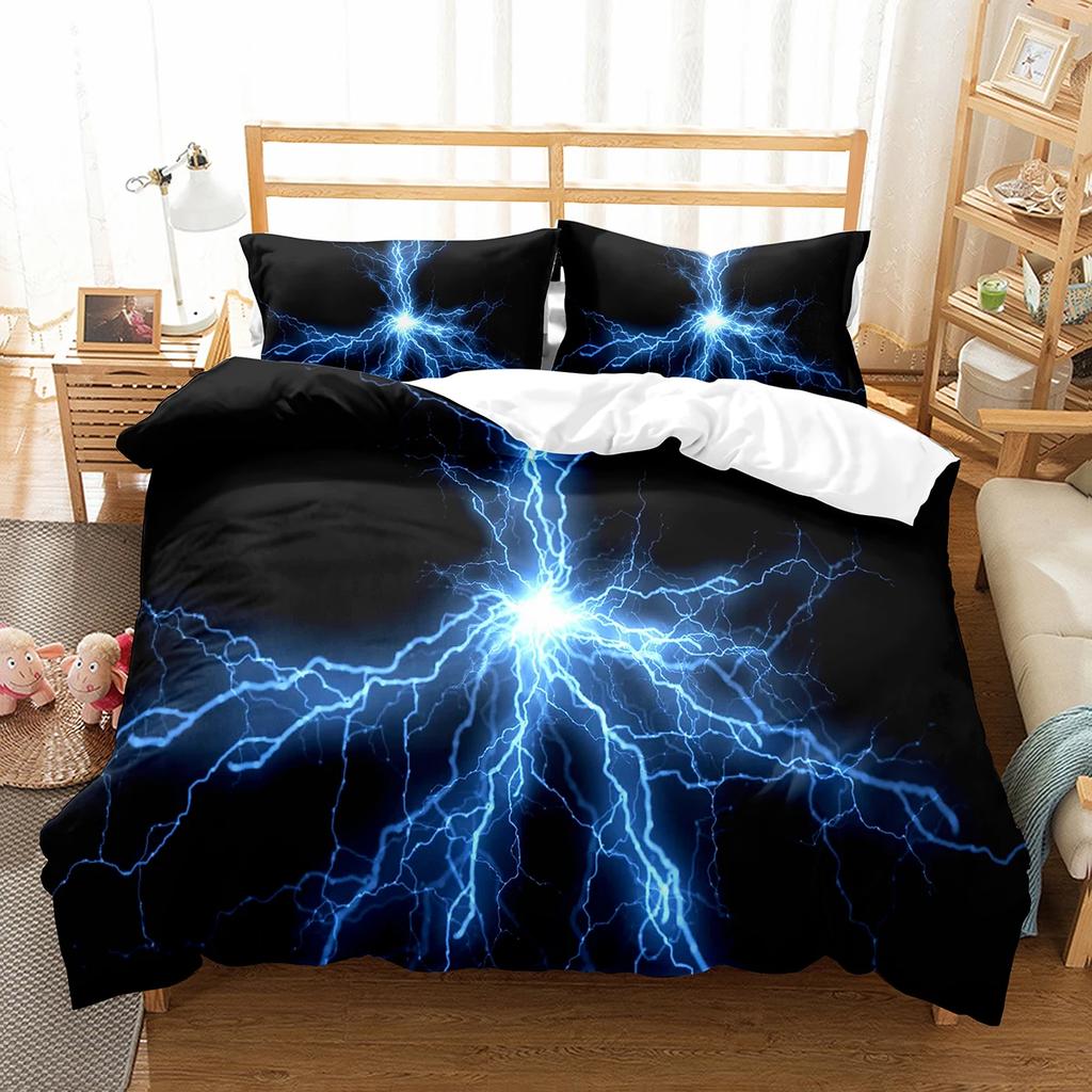 Lightning Duvet Cover Set King Queen Single Size Washed Cotton Comforter Cover For Kids Teens Adults Bedding Set With Pillowcase
