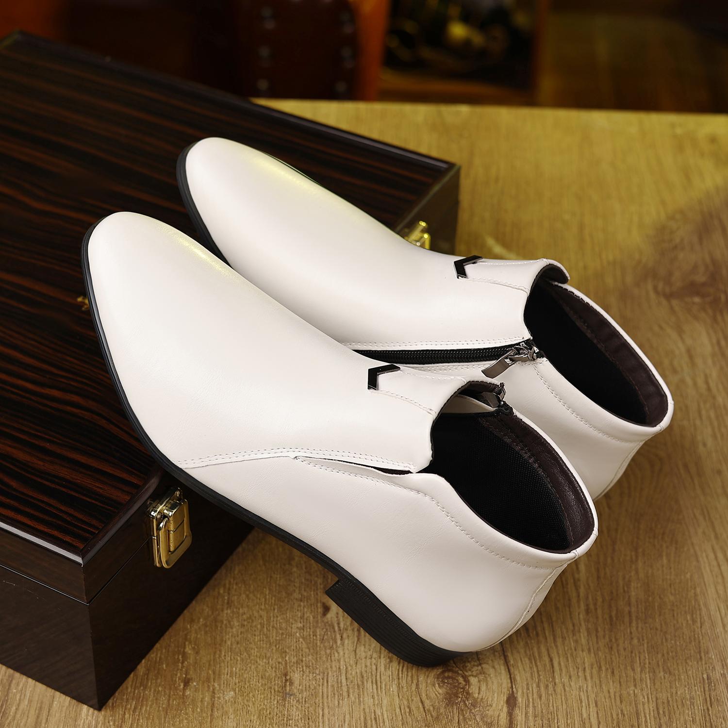 

British Business Leather Boots for Men Designer Italy Dress Business Chelsea Boots Male Fashion Casual Shoes Man Large Size 39 белый