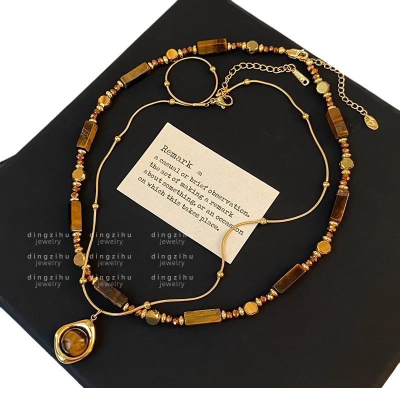 Retro Tiger-eye Stone Beaded Necklace - New Autumn-winter Style. Layered with High-end Sweater Chains, Collar Chains and Necklaces.