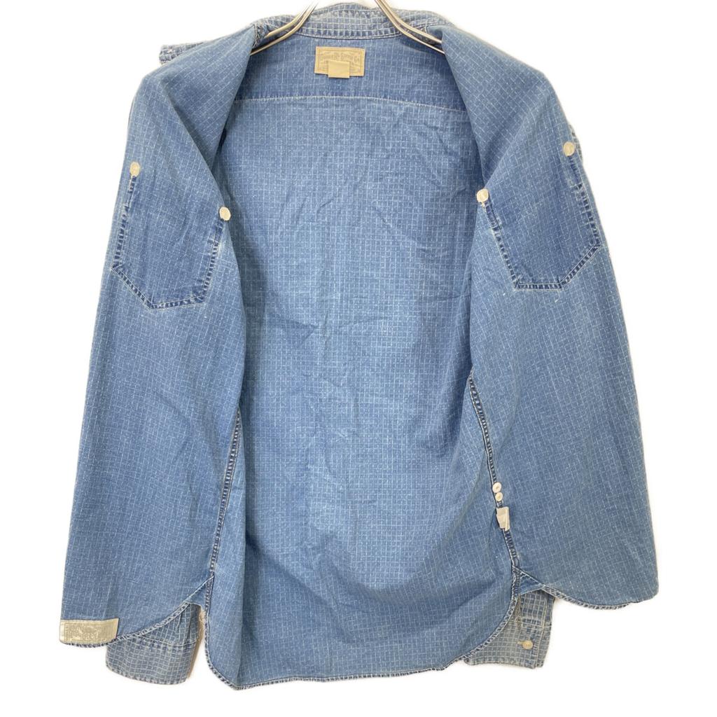 RRL Blaues Allover-Print Langarm-Denimhemd Tops XS blueUsed