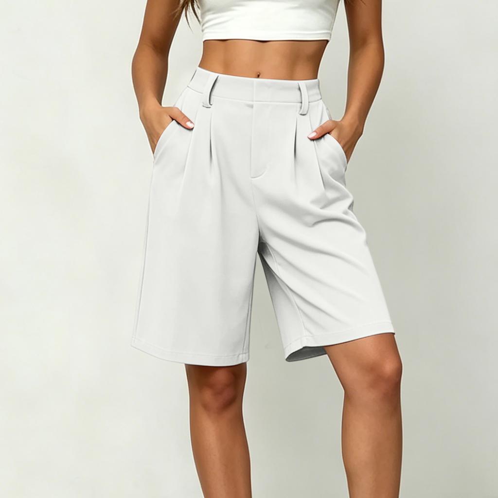Women Casual Loose Fit Wide Leg Bermuda Shorts with Pockets Mid Length Street Style Five Point Pants Comfortable Everyday Wear