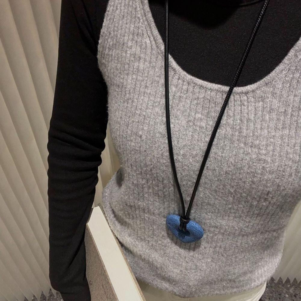Ins Volcanic Stone Heart Necklace Elegant Personalized Sweater Chain  Sweater Decor