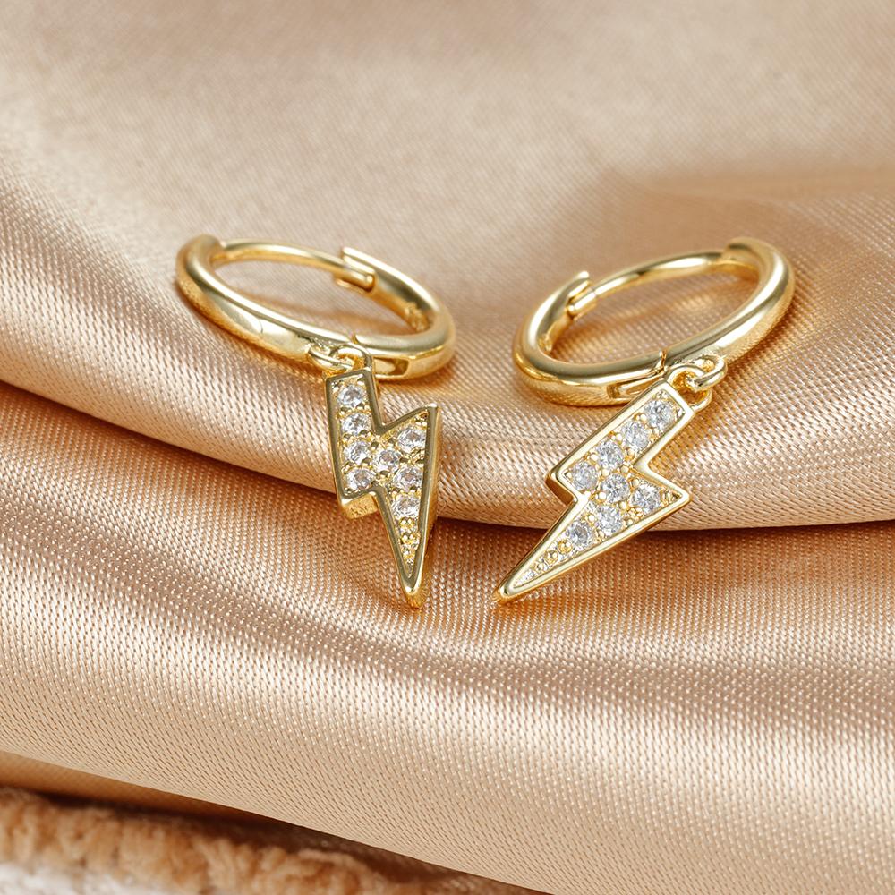 Yuedane Stainless Steel Zircon Lightning Pendant Hoop Earring for Women Simple Fashion Huggies Cartilage Piercing Jewelry Aretes