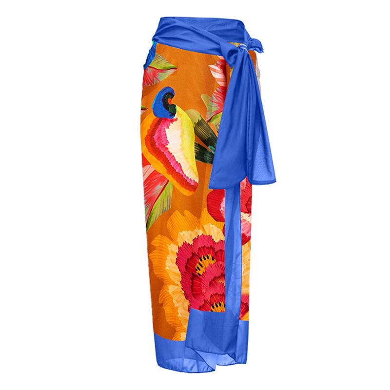 

Европейская и американская праздничная юбка миди с принтом, пляжное платье с завязками (Один кусочек) One Size оранжевый