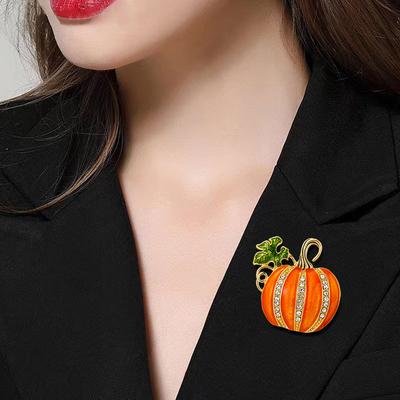 Broche de abóbora com strass para Halloween, decoração europeia e americana, óleo gotejante, pino para cardigã, lapela, acessórios para suéteres de outer wear