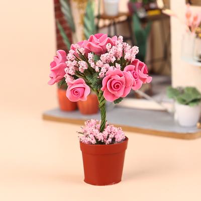 1:12 Dollhouse Miniature Flower Mini Potted Plant Rose Flowerpot DollHouse Decor Bonsai Model Garden Home Ornament Furniture Toy