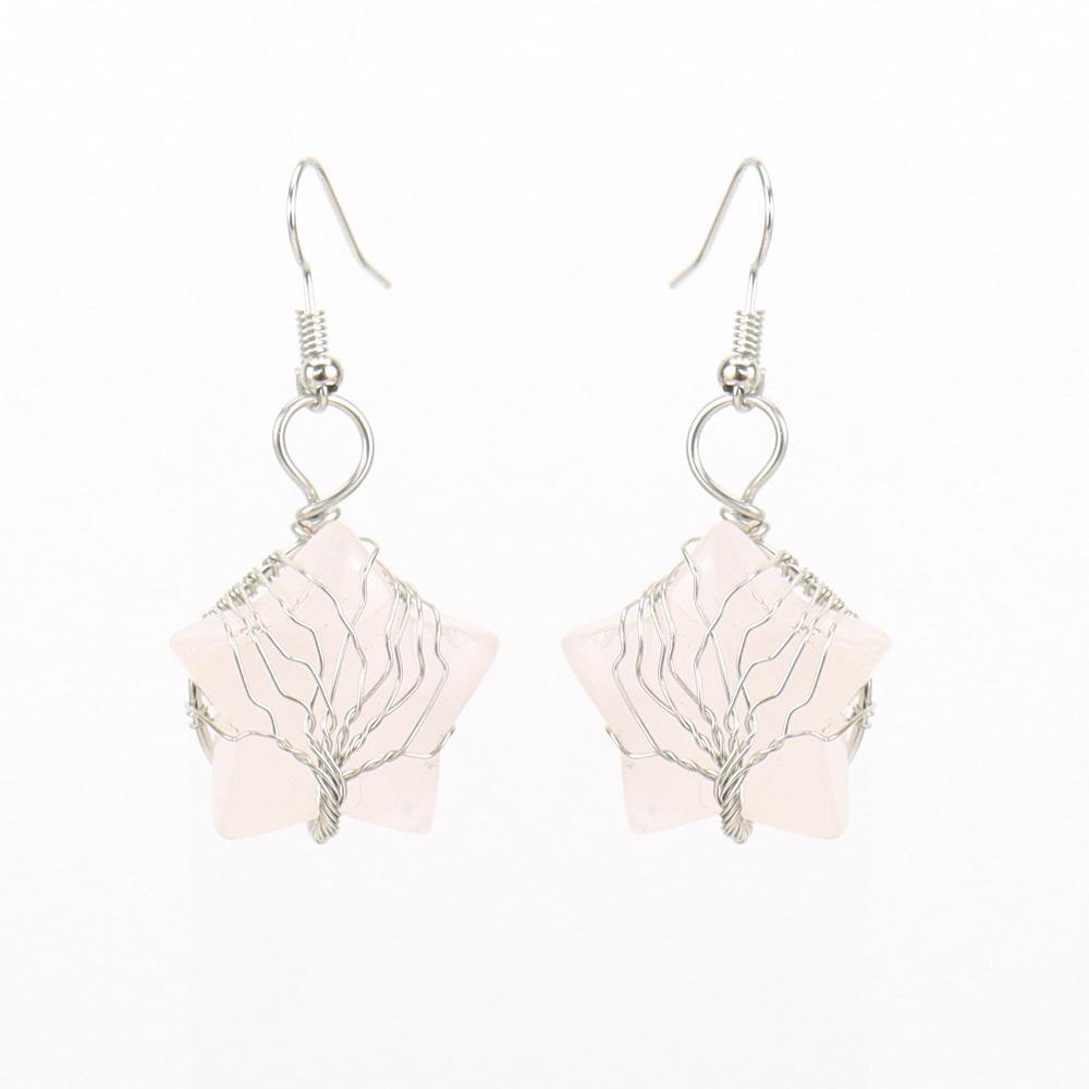 

Tiktok Live Hand Winding Tree Of Life Crystal Rough Stone Tiger Stone Pentagram Star Earrings Earrings E55