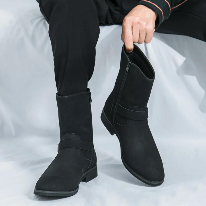 Fashion Men's Pointed Short Boots British Style Work Business Ankle Boots High-quality Brown Suede Fashionable Boots for Men mo-44325