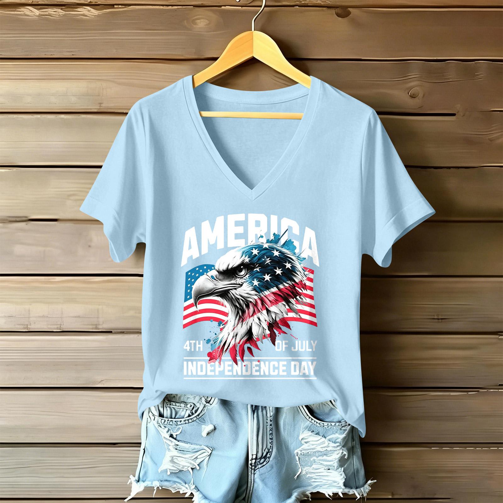 

Women s Fashionable V-Neck Casual Retro Print Short Sleeved T-shirt Top S