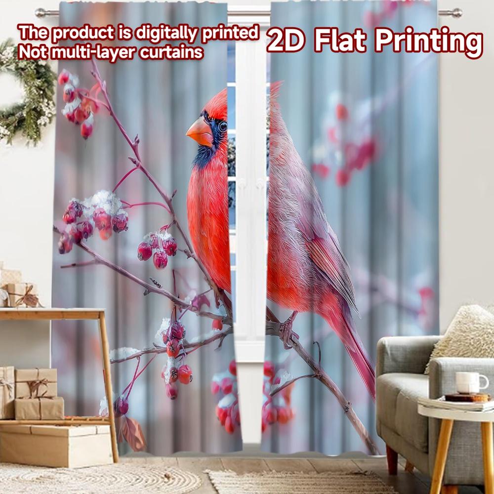 

2pcs, 2D FLAT PRINTING Curtains (Without Rod) Winter Cardinal Popular Curtains&Drapes Festival Prints Light Filtering Curtains 52.50 × 116.00 cm 2 pcs