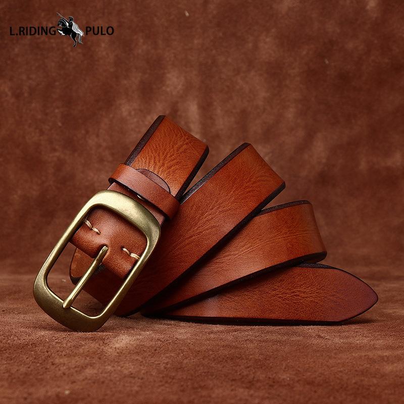 Retro Personality Bevel Handmade Men's and Women's Genuine Leather Leather Belt Pin Buckle Jeans Belt