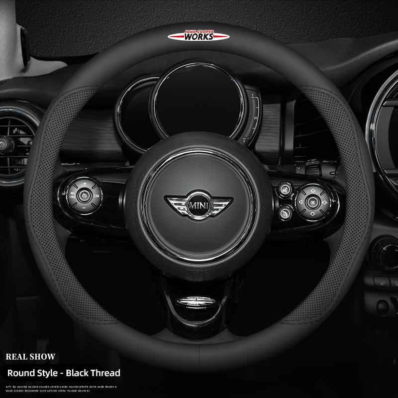 Auto Lenkradabdeckung Atmungsaktiv Leder Rutschfest Schutz für MINI JCW Cabrio Cooper Countryman Aceman Clubman Coupe F57