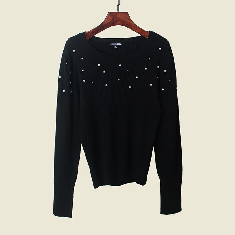 Fresh Sweet Fashion Temperament Pearl Decoration Knit sweater Women Foreign Trade Rib Japan fashion Light Luxury Bottoming Shirt