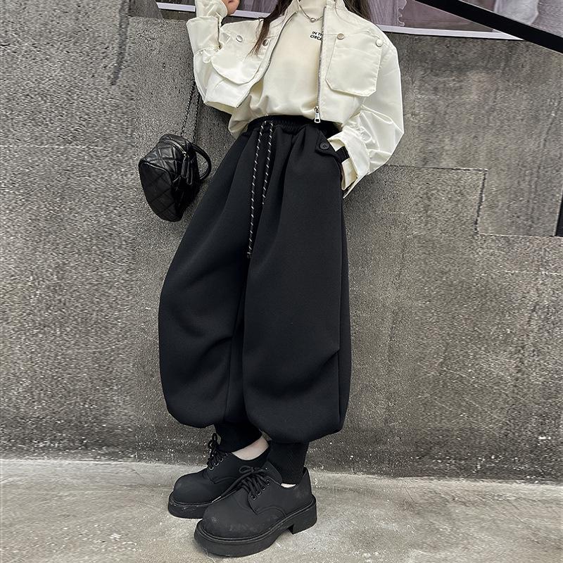 

Флисовые брюки-фонарики для девочек - Модные спортивные штаны с манжетами на зиму 2025 года для подростков 120 cm чёрный