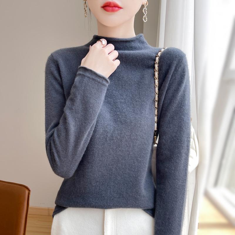 Women's 100% Pure Wool Turtleneck Sweater - Fashionable Autumn/Winter Knitted Cashmere Base Layer Top