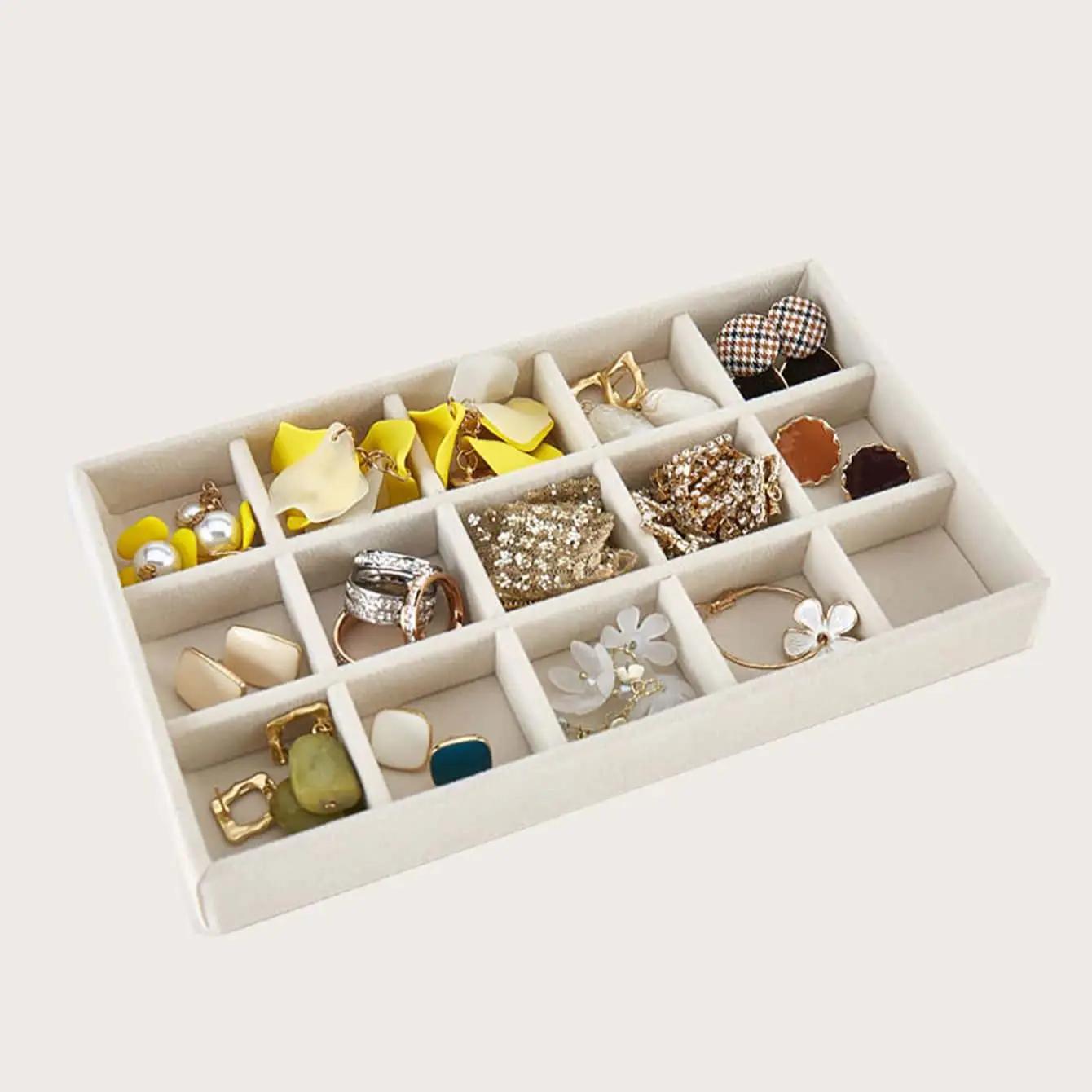 

4PCS-18 grid four piece jewelry box, velvet ring, earrings, earrings, empty plate display box, jewelry tray бежевый