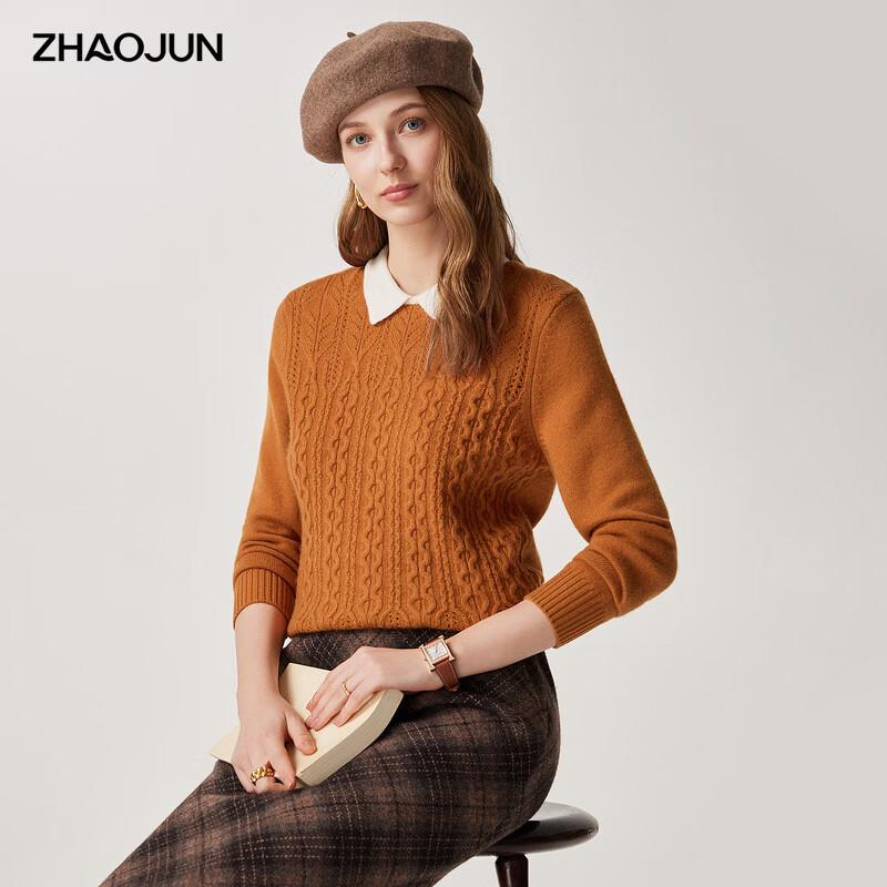 Maglione da Donna Zhaojun a Blocchi di Colore con Scollo a Polo 100% Lana Lavorato a Maglia