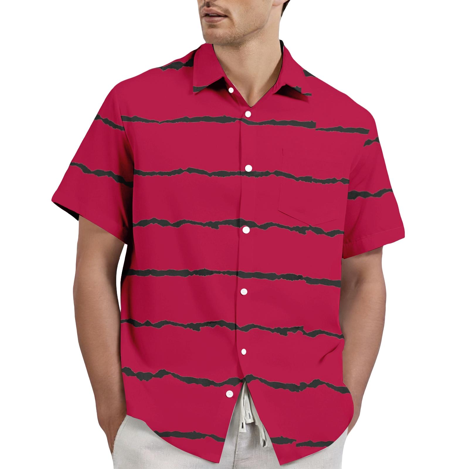 

Men s casual stylish striped texture printed shirt - Men s lapel short-sleeved button-up shirt XL червоний