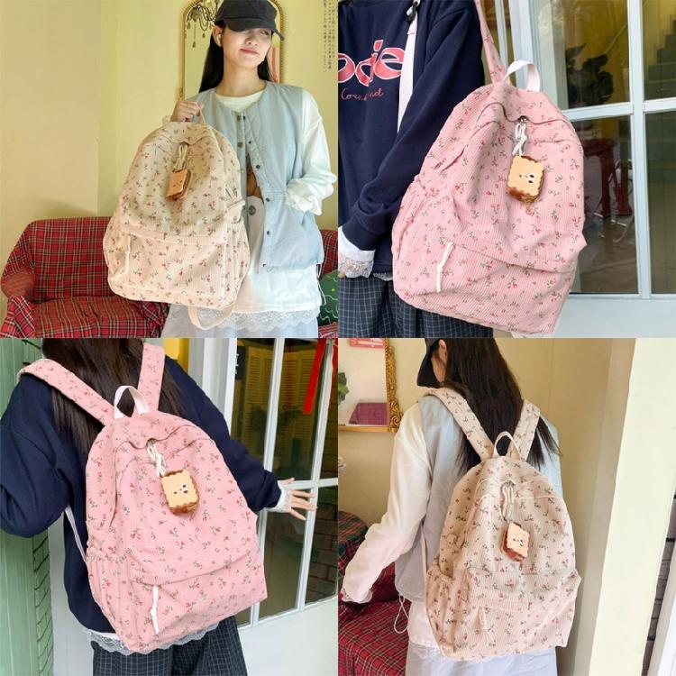 Travel Backpack for Teens and Girl Laptop Daypacks Flower Print Backpack Students School Bag Corduroy Rucksacks