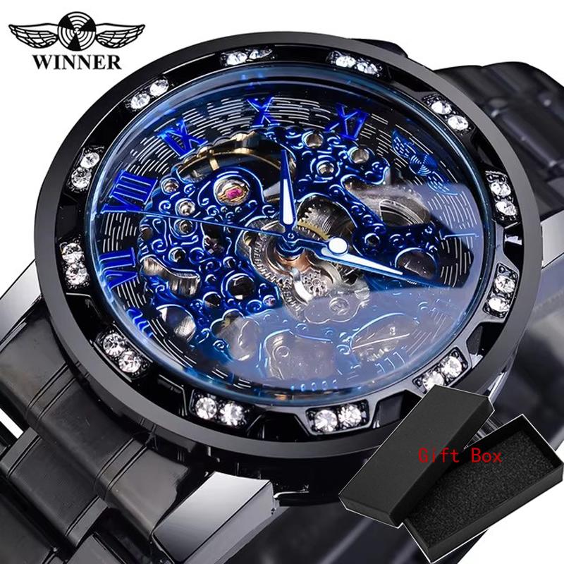 Fashion Winner Top Brand Luxury Men Transparent Diamond Luminou Smovement Male Mechanical Skeleton Royal Design Wrist Watch