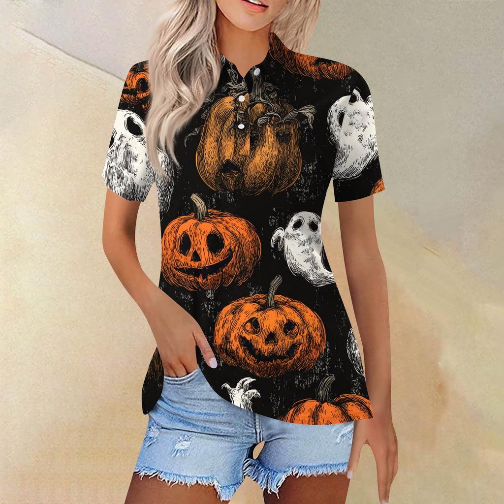 Dammode Casual Lapel kortärmad skjorta med tryckknappar för kvinnor