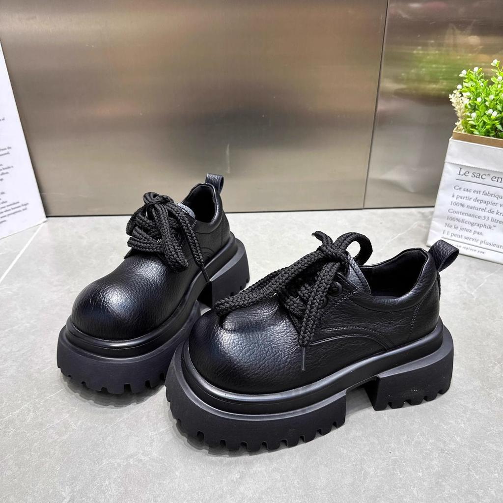 2025 New British Style Brock Lace-up Big Head JK Small Leather Shoes Loafers Low-top Single Shoes College Style Women's Shoes