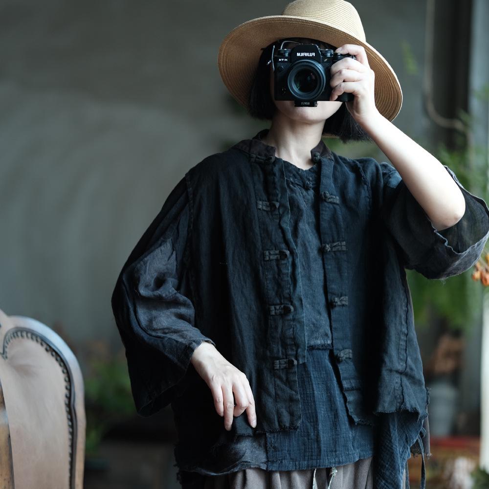 

Mud-Toned Hemp Vest with Frog Buttons, Loose-Fitting Chinese Retro Style - Artistic Casual Wear 2091 One size