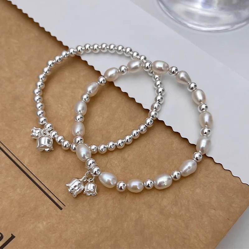 copper Bracelets Pearl Lily Flower Bead Charms Geometric Punk Ideal For Woman Girl Fashion Jewellery Gift Dropship
