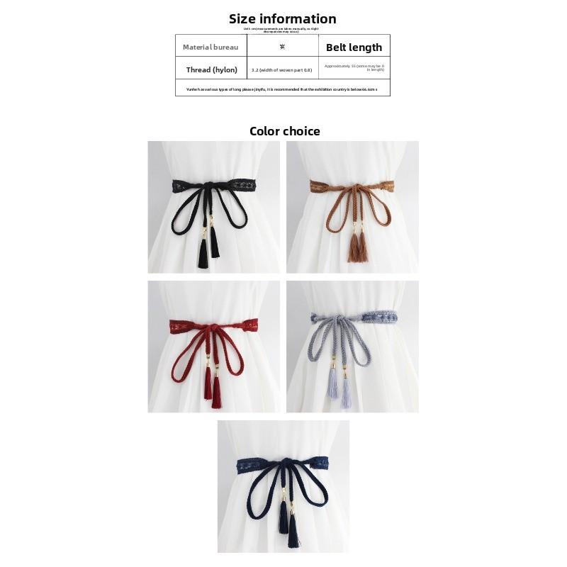 Mei Mary New women's dress decoration versatile knotted waist chain korean braided tassel lace cotton cord waist belt