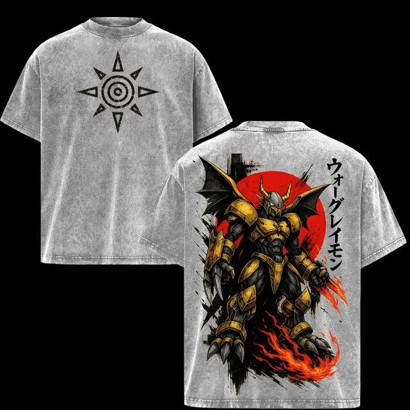 

Agumon Print T-shirt Anime Digimon Clothing Men Women Short Sleeve Tshirts Retro Washed T Shirt Harajuku Male Casual Cotton Tops XXL сірий колір