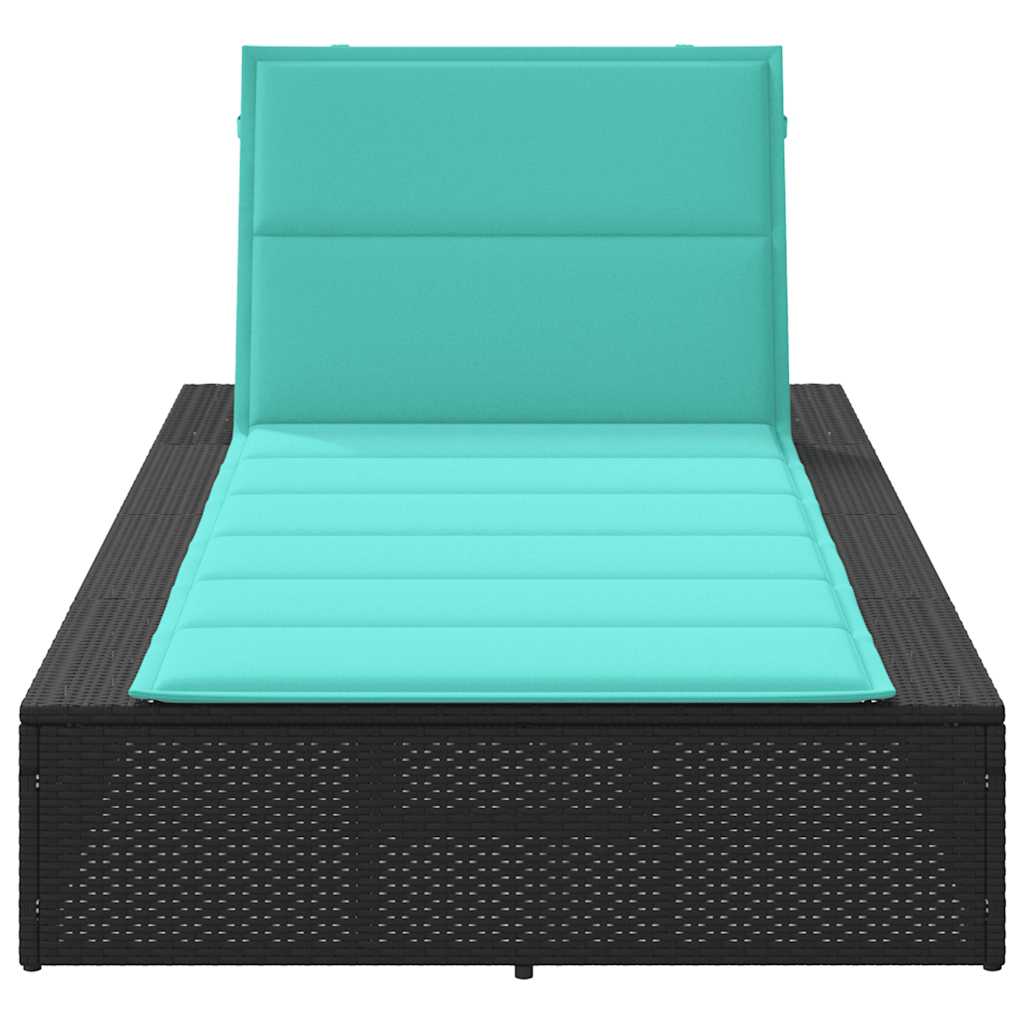 Sun Lounger with Floating Cushion Black Poly Rattan