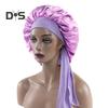 Sleeping Hat Solid Color Stretchy Ribbon Decoration Satin Fabric Round Hat Fine Texture Daily Wear Sleep Bathroom Headwear