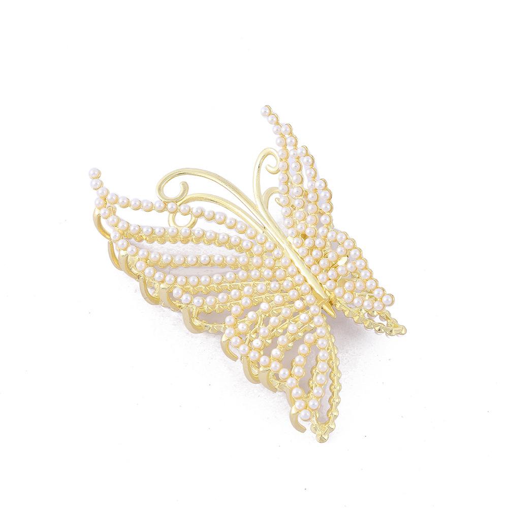 Nádherné sponky do vlasů s motýlkem a kamínky pro ženy Elegantní kleštičky do vlasů s imitací perel Ozdoba do vlasů Sponka na culík