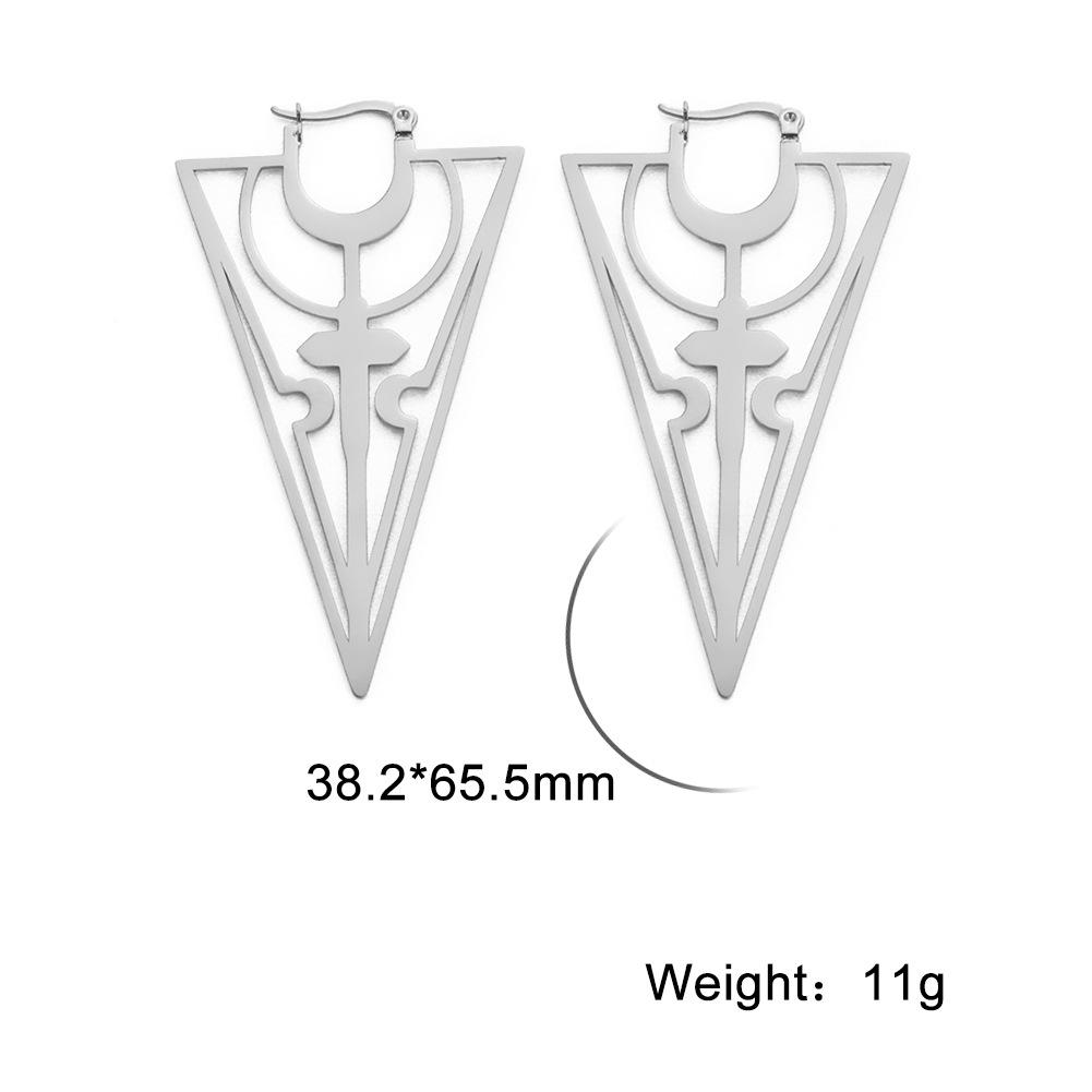 Women's Fashion Titanium Steel Hollow Cross Long Inverted Triangle Earrings