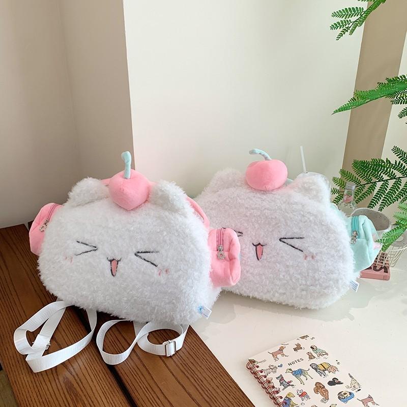 Cat Headphones Cute Plush Backpack With Peach Decoration For Casual Daily Use