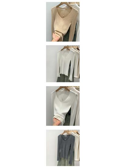 Women's Autumn 2025 Slimming Korean V-neck Knit Top