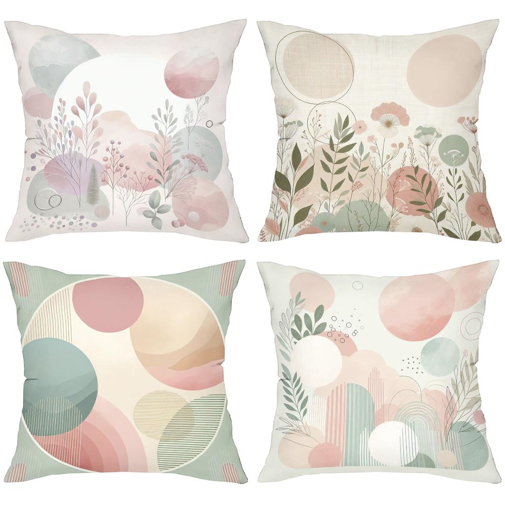 Floral Patterned Cushions Pastel Color Geometric Decor Polyester pillowcase, sofa decorative cushion cov Headboard Pillow