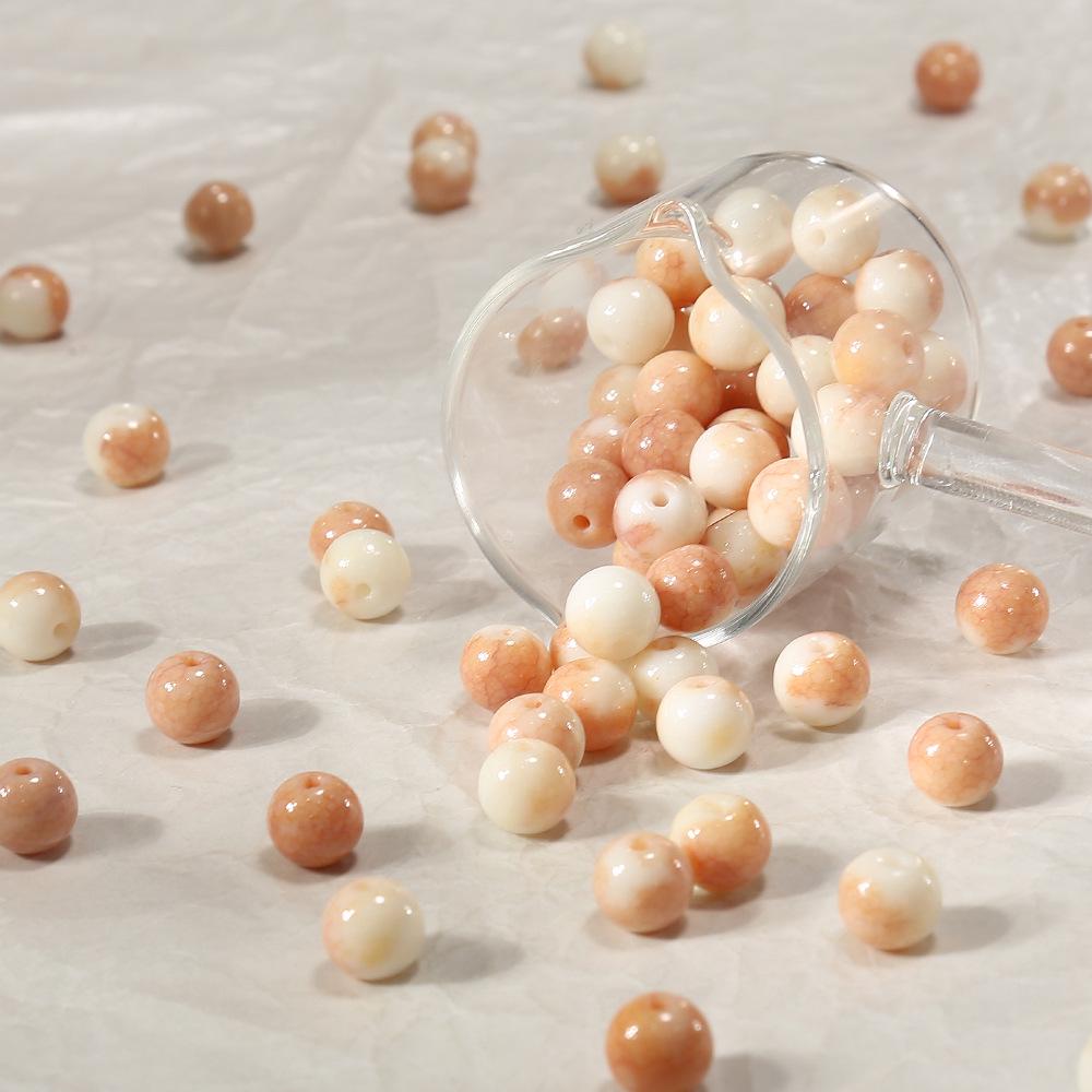 100pcs 8mm Pastoral Oil Painting Imitation Ceramic Glass Jade Crushed Beads for DIY Handmade Bracelets and Loose Beading