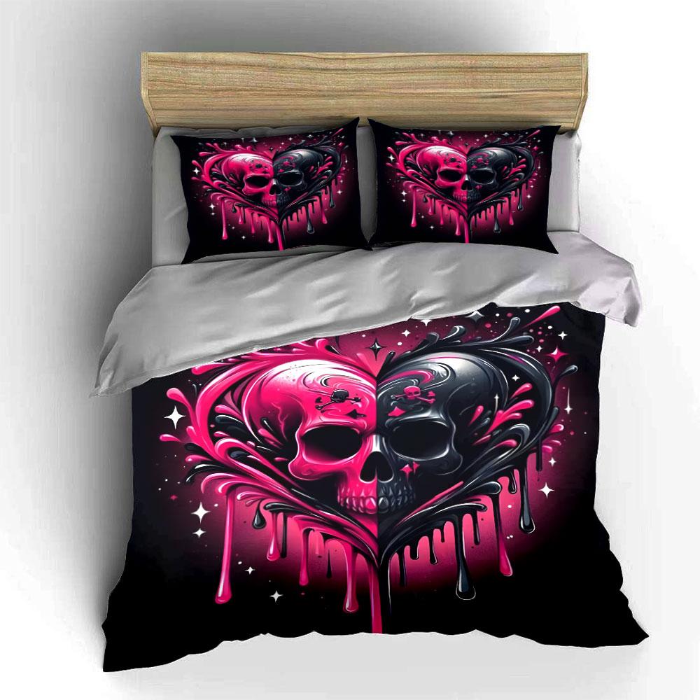 "Skull Heart Art Decor Set" Soft Skin-Friendly Bedding Set Includes 1 Duvet Cover And 2 Pillowcase Gift