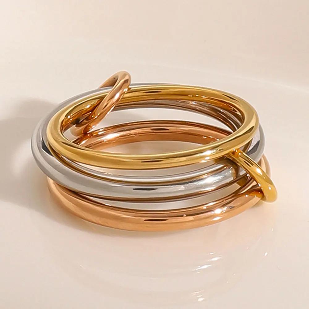 Stackable Rings for Women Interlocked Multi Ring Set Dainty Pave CZ Two-toned Mixed Metals Stacking Jewelry