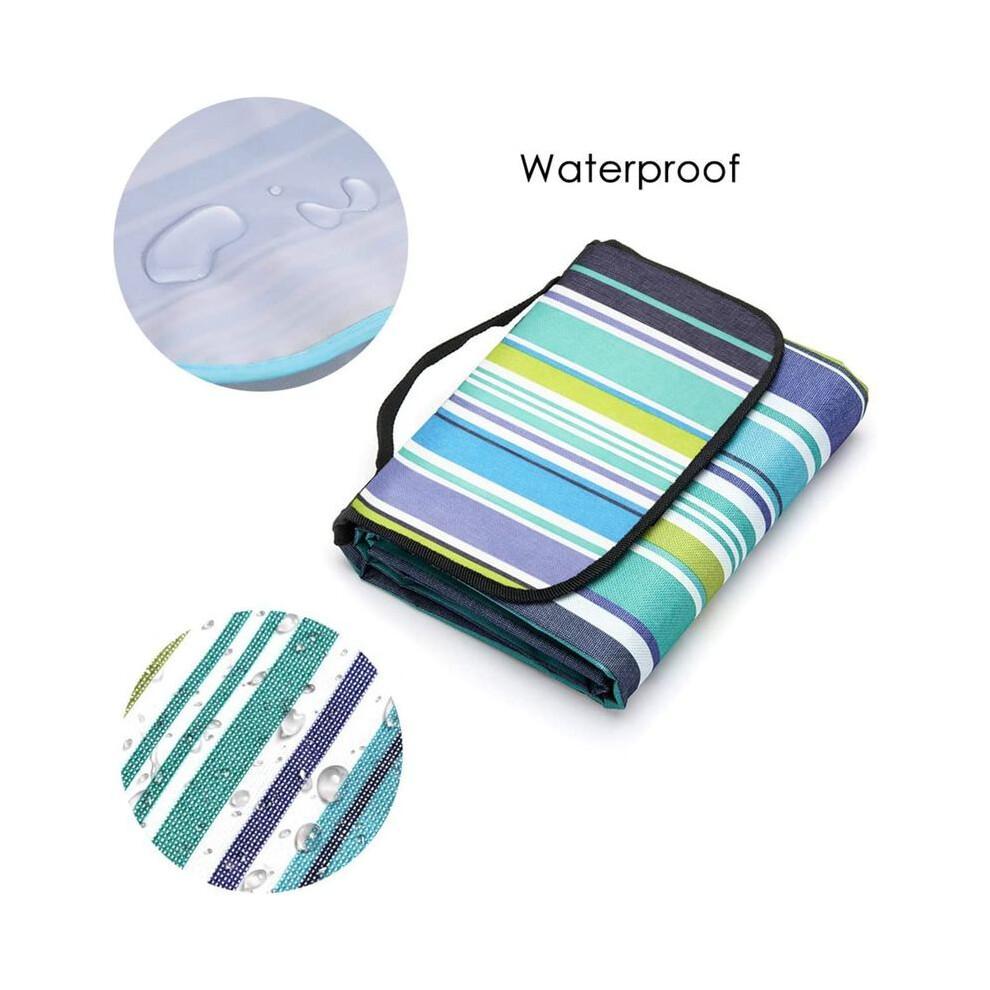 Wasserdichte Picknickdecke 200x200cm - Groß, Tragbar mit Griff, Matte für Strand, Camping, Reisen, Sommer, Blaue Streifen