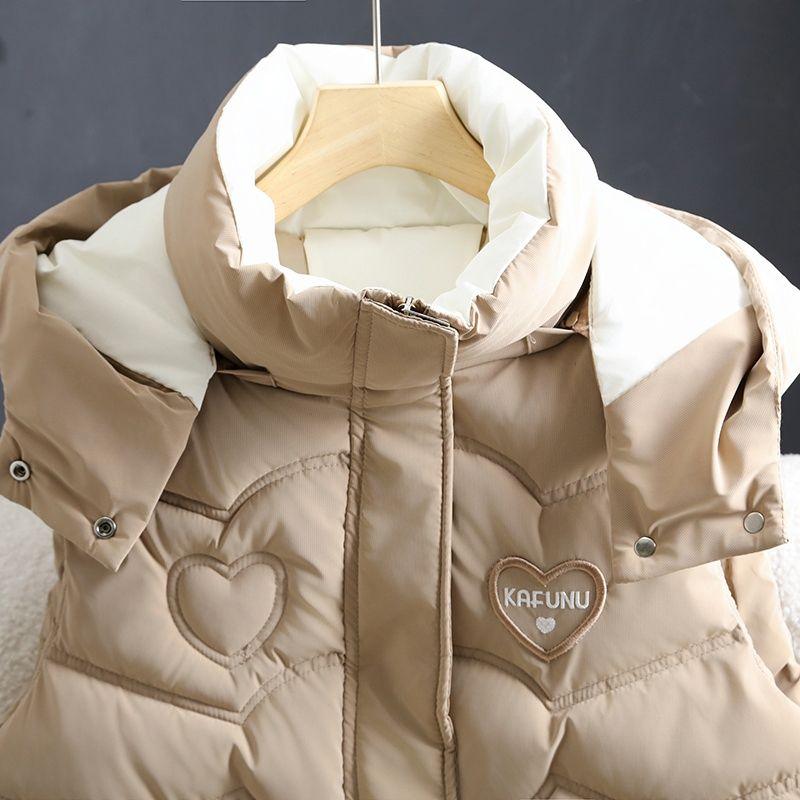 Lockere Kapuzenweste für Damen, Herbst Winter Baumwollwattierter Mantel, Trendige ärmellose Oberbekleidung