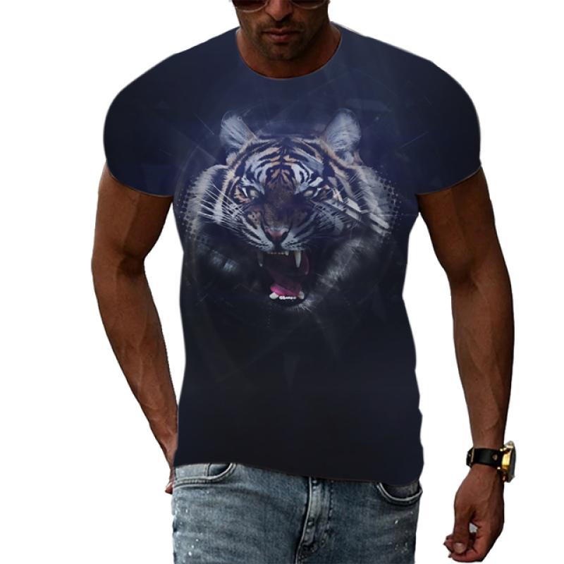 Summer Men Animal Tiger Graphic T Shirts Personality Fashion Cool Style Pattern Print T-shirt Trend Hip Hop Short Sleeve T-shirt