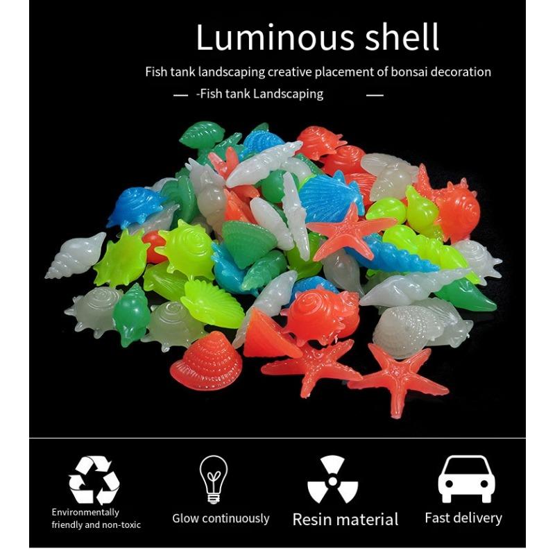 50 Pcs/1 Pack Fish Tank Landscaping Luminous Stone Luminous Small Stone Luminous Conch Fluorescent Shell Luminous Simulation Starfish Home Decoration